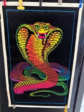 Vintage Original Cobra Fuzzy Neon Black Light Poster